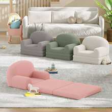 Huisuilinss Kids Couch,2-In-1 Convertible Sofa To Lounger,Mini Comfy Toddler Couch Fold Out With Cute Half-Moon Design,Foam Kids Chair With Soft Sherpa,Gift For Girls Boys - 綠色 - 查看 7