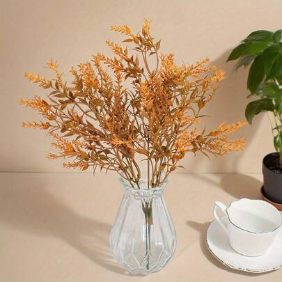 1 件人造橙色植物 - 秋季感恩节万圣节圣诞节装饰、免维护假植物、迷你枝叶字母、花束 DIY、花环材料、假植物房间装饰、秋季装饰、花园秋季装饰（不含花盆）