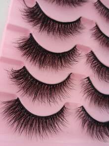 Ouye3 5 Pairs Of Natural False Eyelashes, Fluffy And Thick False Eyelashes, Imitation Mink Fur, Curled False Eyelashes - Black - View 4