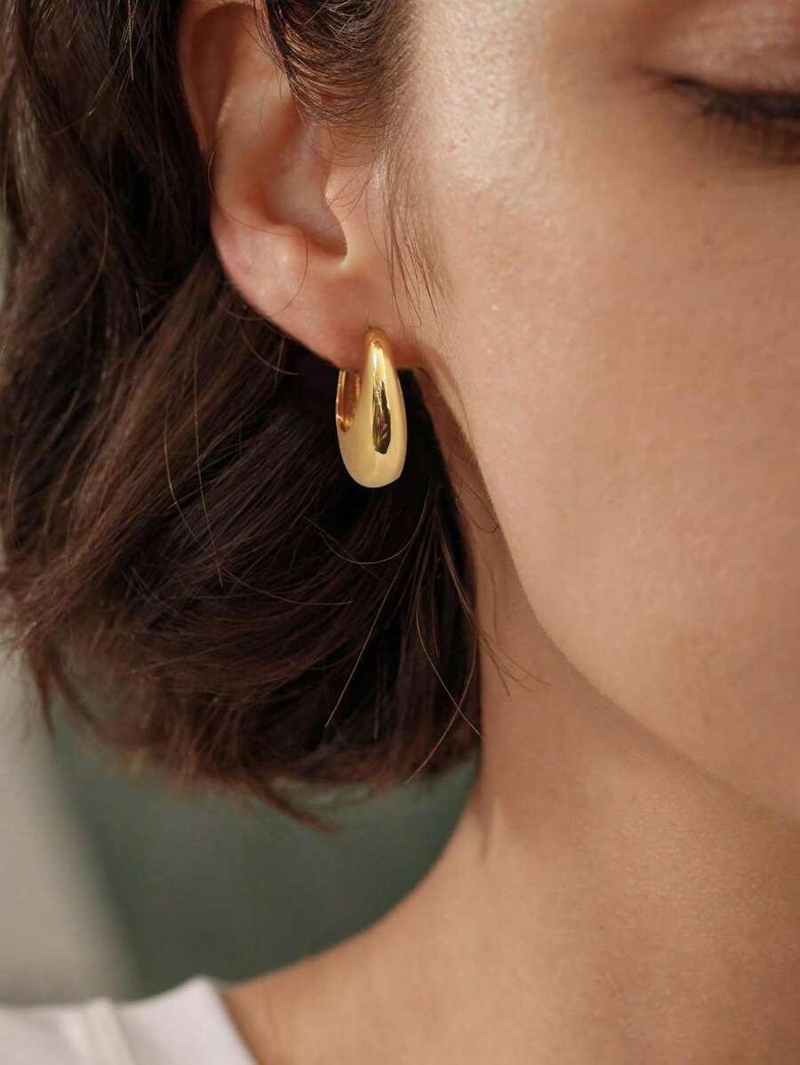 Pendientes de aro gruesos de acero inoxidable dorado para mujeres, pendientes hipoalergénicos lindos y de moda, regalo de joyería minimalista