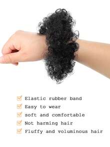 2 件 4 英寸弹性发髻，蓬松蓬松卷发髻，天然黑色合成假发适合日常佩戴