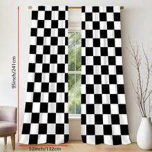 2pcs Minimalist Pink And White, Black And White Two-Tone Color Blocking Plaid Blackout Curtains-Rod Pocket Design For Privacy And Easy Installation For Bedroom,Living Room,Bathroom And Other Daily Decoration,Machine Washable Polyester - Multicolor - View 6