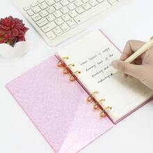 CZ A6 Binder 6Ring Clear Acrylic Binder Notebook Cover Gold Metal Round Ring With 45 Sheets Lined Inner Papers A6 Planner Budget Binder Glitter A6  5837 - 閃光 - 查看 5