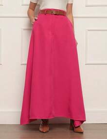 Women's Long Round Skirt Tailored Oxford Fashion Evangelical Casual Basic Winter High Waist Elegant - 玫紅色 - 查看 1