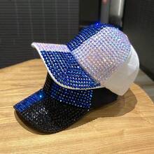 Gorra de béisbol con costuras bicolor y tachuelas de diamantes para mujer con brillantes diamantes de imitación, moderna y versátil para ir de compras, protegerse del sol y protegerse del sol. - Multicolor - Ver 4