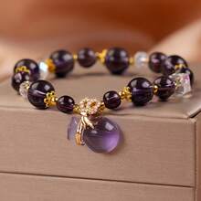 Amethyst Bead Pendant Bracelet Bohemian Blingbling Jewelry For WomenGift For Birthdays, Anniversaries, Celebrations, Beaded Jewelry, Celebration Accessory, Bohemian Style, Elegant Accessory Sparkling Crystals - Màu tím - Xem 6