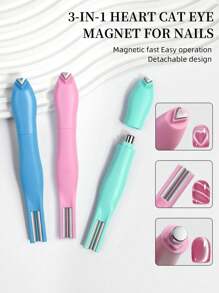 3D Heart Nail Art Magnet, 3-In-1 Cat Eye Effect Magnetic Stick, Suitable For Double Line, Moon And Snake French Manicure, Professional UV Gel Adhesion Tool, Ideal For Nail Salons, DIY Enthusiasts, Brides, And Great Gift For Valentine's Day And Christmas - Easy To Use Magnetic Nail Art Design Kit - Multicolor - View 3