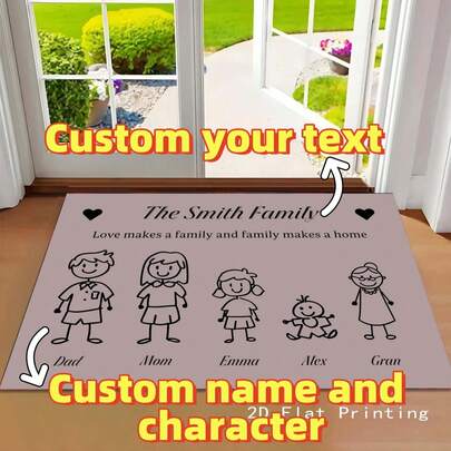 1 Stück personalisierte Cartoon-Figur Name Text rutschfeste Filz Bodenmatte, kreative lustige personalisierte Textil Heim Teppich