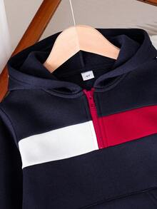 2pcs/Set Young Boy Patchwork Hoodie Sweatshirt And Pants, Warm - Royal Blue - View 3