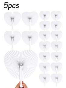 1/5/10/20/30/40/60 piezas Abanico de papel blanco con forma de corazón plegable, abanicos de papel de verano, abanicos plegables a granel de mano blanca con mango de plástico para decoración de boda, fiesta, cumpleaños, ceremonia de boda, mejor regalo