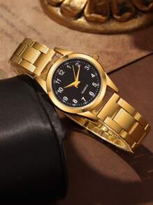 2pcs Fashionable Business Casual Men's And Women's Versatile Round Face Steel Strip Quartz Watch, Couple Gift Set; Suitable For Holidays And Daily Wear By Couples