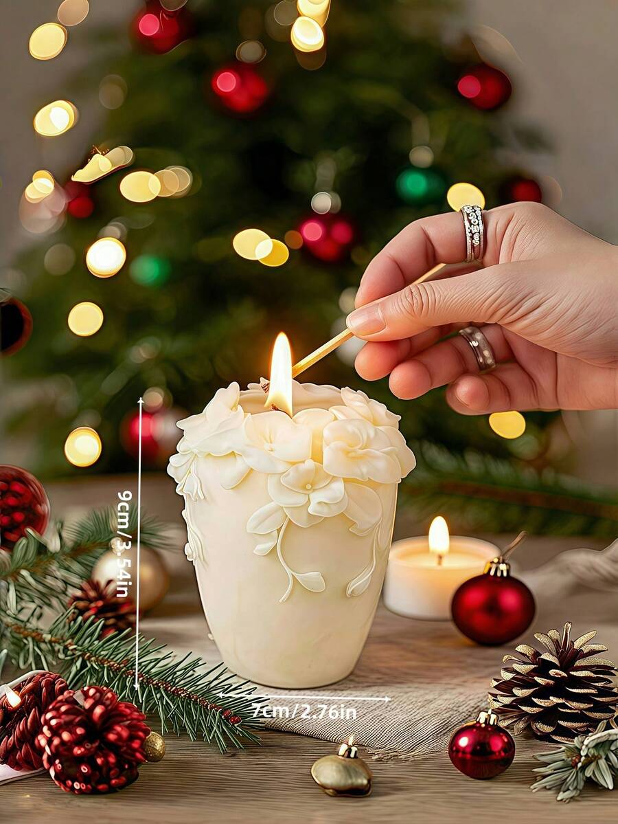 Nordic Art Scented Candles, Creative Home Fragrance Souvenirs, Rattan Floral, Peony Flower Shaped Candle Decor, Ins Style White Cylindrical Candle Decor, Suitable For Valentine's Day, Daily Use, Gifts, Weddings, Souvenirs, Picnics, Parties, Ramadan, Easter, Christmas, Halloween, Dining Table Decor, Etc. - Multicolor - View 1