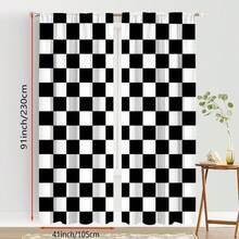 2pcs Minimalist Pink And White, Black And White Two-Tone Color Blocking Plaid Blackout Curtains-Rod Pocket Design For Privacy And Easy Installation For Bedroom,Living Room,Bathroom And Other Daily Decoration,Machine Washable Polyester - Multicolor - View 10