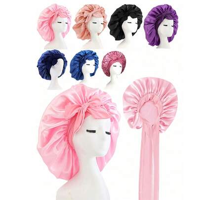 1/2/3pcs Silk Sleep Cap, Satin Hair Cap, Soft Elastic Silk Sleep Cap, Curly Hair Silk Hair Cover (Black & Gold)