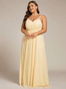 EVERPRETTY Plus Size Backless V-Neck Chiffon Bridesmaid Dress Spring - Yellow - View 3