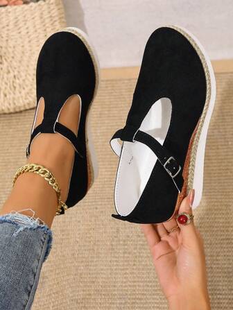 Casual Elegant Platform Wedge Sneakers, Hollow Toe Woven Grass Rope Women Shoes