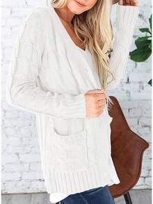 - Chaqueta de punto para mujer, manga larga, con bolsillos - Naranja - Ver 5