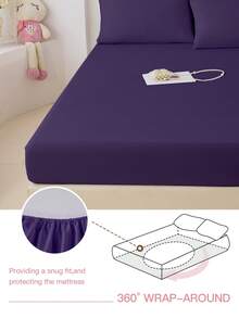 1 buah Sprei Fitted Warna Polos, Pelindung Kasur, Penutup Kasur, Sprei Fitted dengan Kantong Dalam, Lembut & Bernapas, Cocok untuk Berbagai Ukuran Kasur - Twin, Full, Queen, King, Perlengkapan Tidur Penting untuk Rumah & Asrama - Ungu Tua - View 6