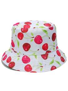 1 件女式双面几何水果印花渔夫帽，可爱百搭设计，适合户外、派对、日常穿着、防晒、轻便，适合休闲、露营和日常使用