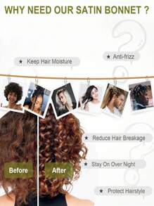 (多种颜色可选)1 件长款缎面发丝睡帽，适合女士睡觉，长款缎面发丝睡帽，长辫子发帽可重复使用可调节护发包裹帽睡眠帽。