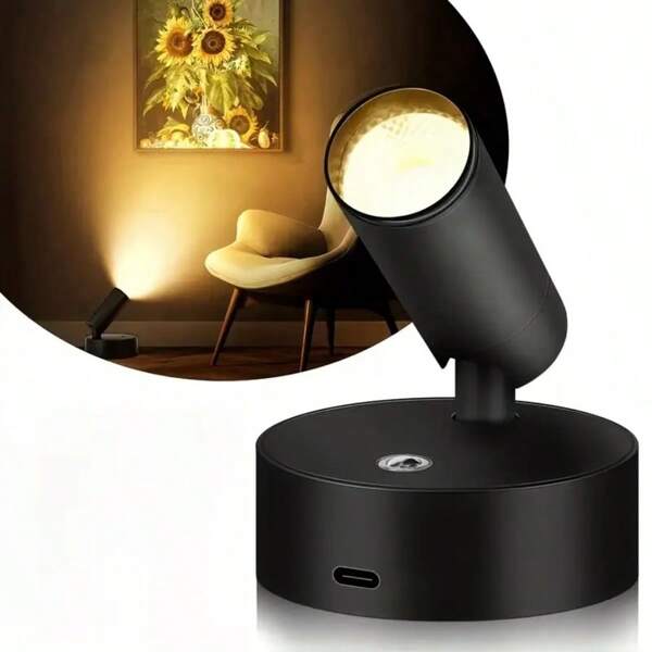 Luz de pared recargable LED, foco magnético, luz para pintura, luz nocturna, lámpara de lectura para mesita de noche, luz nocturna para dormitorio que cuida los ojos, regulable, inalámbrica sin perforación, control táctil giratorio 360°, batería recargable.