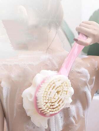 1 pieza, cepillo de baño de doble cara con mango largo y cerdas suaves, para frotar la espalda, masaje y exfoliación, dos en uno para restregar y bañarse