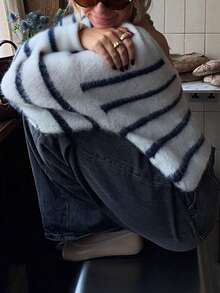 Suéter holgado de manga larga, sin espalda, de estilo informal y de vuelta al colegio con rayas, para mujer, de otoño e invierno de Just Masa