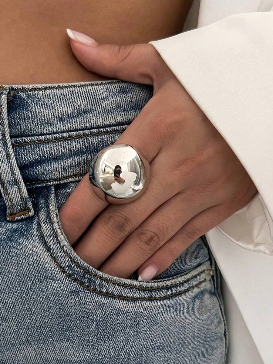 Elegant And Chic Women's Adjustable Open Ring - Sleek And Simple Design, Glossy Surface, Zinc Alloy, Suitable For Daily Wear, Wedding Scenes And Parties - Bạc - Xem 1