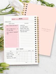 Trees Women's Weekly Planner Notebook, With Label Stickers, Undated Daily Schedule Spiral Bound, Goal Planner, With Habit Tracker. - Pink - View 3