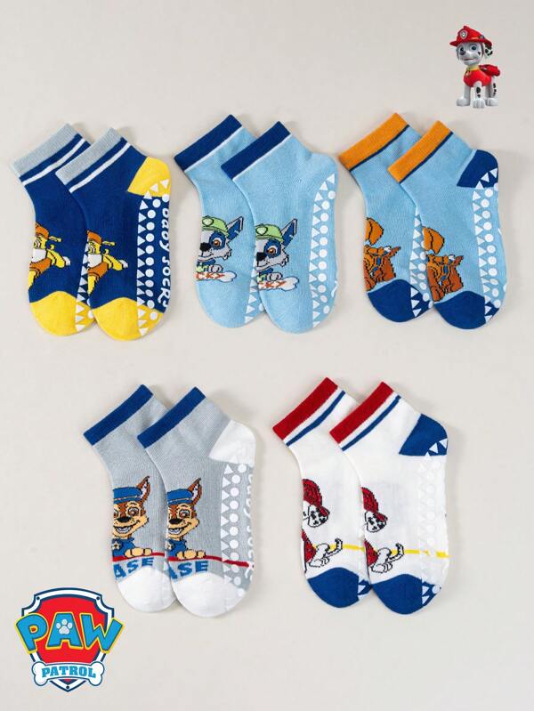 Paw Patrol 5 paires de chaussettes courtes pour enfants, toutes saisons, pour garçons, avec motifs mignons de chiens et de capitaines, pour étudiants