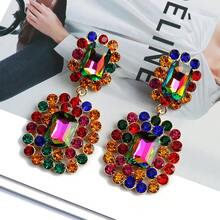 A Pair Of High-Quality Diamond Studded Earrings With Exaggerated Geometric Design, Luxurious Jewelry, Suitable For Birthdays Or Party Gatherings, Suitable For Women's Jewelry Gifts - 彩色的 - 查看 1