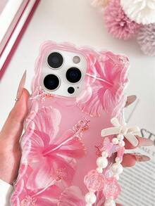 花卉透明粉色彩绘编织边缘保护手机壳适用于 16/16 Pro/16 Pro Max/16 Plus、 14、 15、 XS、 7/8、 XR、 7/8 Plus、 11、 12/12 Pro、 13、Galaxy S25、A14、A15、A16、A24、A36、A35、A24、A13、防震、彩色印花创意手机壳防水防摔防刮 - 彩色 - 查看 9