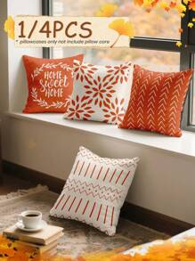 1 pieza/4 piezas Funda de almohada, Fundas de almohada de otoño, Funda de cojín, Ropa de cama, Funda de almohada, Funda de almohada con estampado de un solo lado, Funda de cojín moderno para sofá para decoración de otoño, Funda de almohada naranja, Textil para el hogar suave y acogedor, Transpirable y antipelusas, Suave y amigable con la piel, Fundas extraíbles