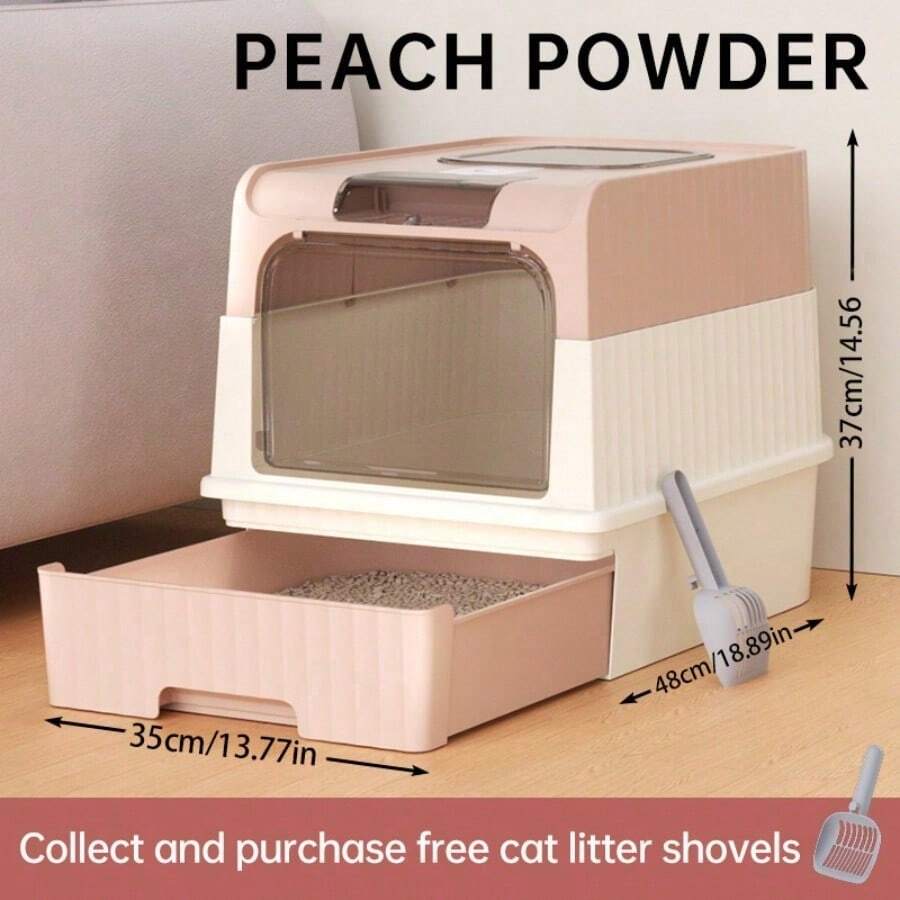 大型封闭式带抽屉猫笼 - 防止异味和溅水，易于清洁，便于室内外使用，为猫咪提供舒适的环境，是宠物主人的绝佳节日礼物，户外猫笼，室内宠物粪便解决方案，现代宠物产品，宠物产品 - 粉紅色的 - 查看 1