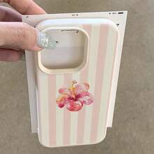 1个TPU材质粉色芙蓉花条纹优雅图案手机壳，兼容苹果/，国际版，非国内版 - 白色 - 查看 4