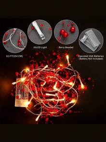 带灯圣诞花环 5 英尺节日灯浆果串珠花环圣诞装饰品适用于室内家居壁炉节日派对装饰，非常适合礼品包装、新年礼物、婚礼甜点桌、蛋糕装饰、生日派对、节日装饰灯串、圣诞节（红色） - 紅色暖白 - 查看 4