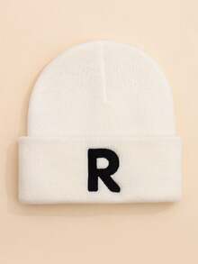 1 pezzo Berretto lavorato a maglia con ricamo di lettere per bambini, 26 lettere disponibili, morbido e delicato sulla pelle, carino e adorabile, adatto per l'autunno/inverno per uso quotidiano, attività all'aperto, coordinato tra fratelli e genitore-figlio - Bianco - Visualizzare 30