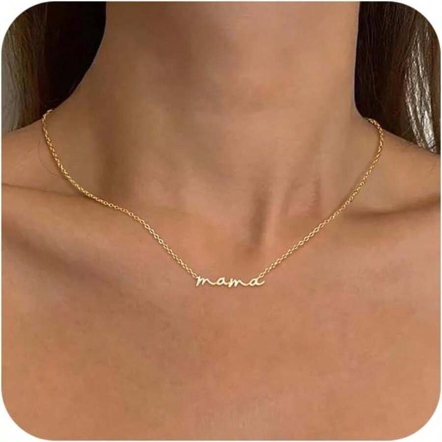 Gold Pendant Necklace For Women, Dainty Diamond Necklaces For Women Simple 14K Gold Plated Paperclip Choker Necklaces Cute Minimalist Open Oval Necklaces Gold Jewelry For Women Gifts - 黃金+媽媽金 - 查看 1
