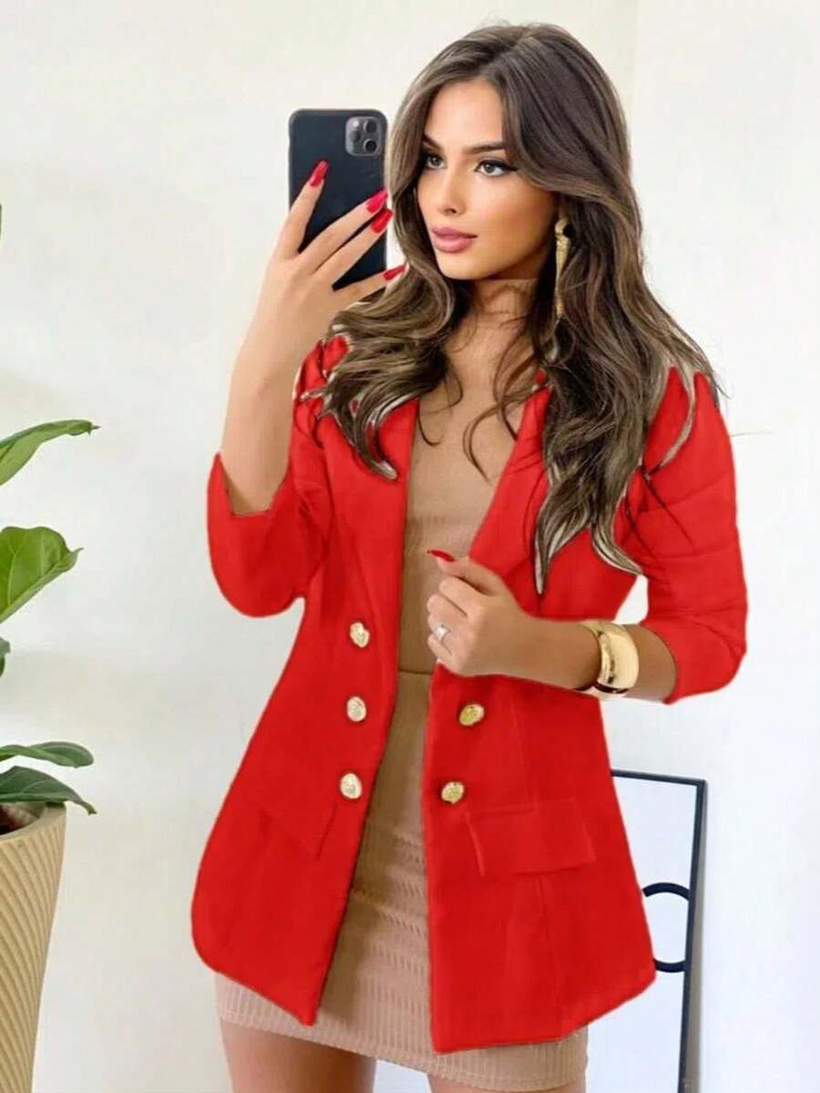Women's Tailored Blazer With Embroidery - Light Red - View 1