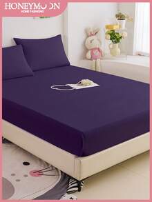 1 buah Sprei Fitted Warna Polos, Pelindung Kasur, Penutup Kasur, Sprei Fitted dengan Kantong Dalam, Lembut & Bernapas, Cocok untuk Berbagai Ukuran Kasur - Twin, Full, Queen, King, Perlengkapan Tidur Penting untuk Rumah & Asrama - Ungu Tua - View 2