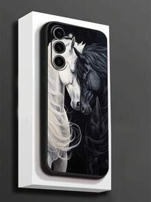 1个黑白骏马交织图案防摔防滑黑色手机壳，兼容三星Galaxy A04e/A05s/A13/A14/A15/A34/A35/A50/A52/A53/A54/S21/S22/S23/S24/S25/S25 Ultra/24fe，防水防震防刮，国际版，非国内版 - 黑色 - 查看 6