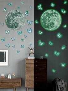 1/3/5pcs Moon, Butterfly Luminous Stickers Waterproof PVC Self-Adhesive Removable Luminous Stickers Suitable For Bedroom, Children's Room Wall Stickers Halloween, Christmas Gifts For Friends And Family. Room Decor Bedroom Decor Kitchen Decor Wall Decor