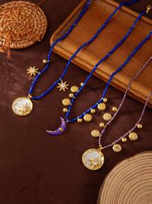1pc Brand New Fashionable Couple Romance Series Star Moon Bead Necklace, Suitable For Vacation, Socializing, Valentine's Day Wear. Love Necklace.