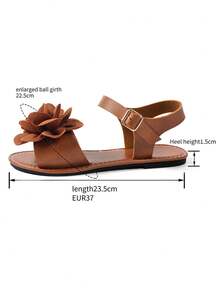 Women's Wide Width Flat Sandals, Fashion Brown Buckle Rose Decor Elastic Strap, Loose & Comfy, Elegant Casual Lightweight Versatile Beach Sexy Sandals