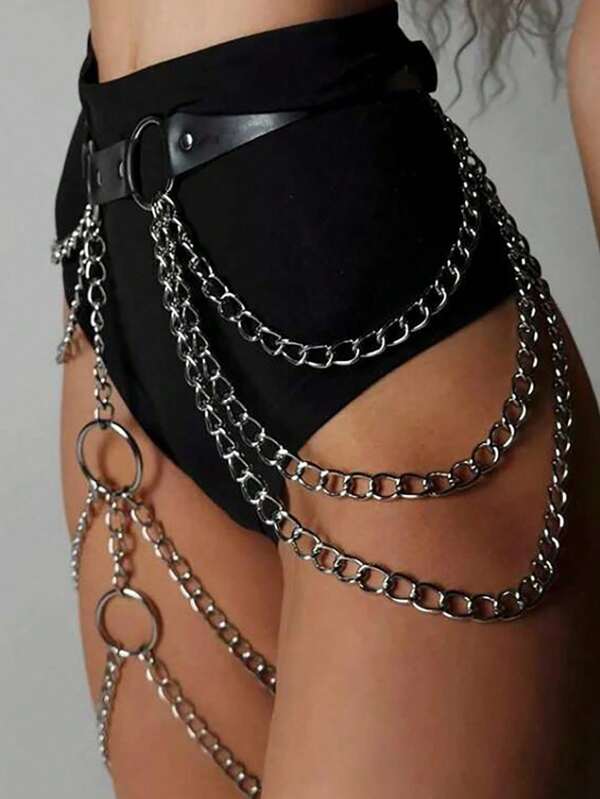 1pc Chain Harness Belt For Women Underwear Accessories,Goth Punk Leg Chain Strap, Adjustable Stylish Waist Harness Belt,For Daily Party