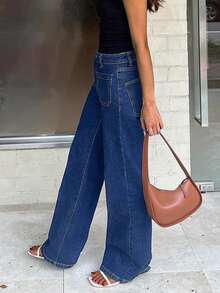 NVFelix Blugi de damă, lejeri, cu picior drept, spălați și uzați, eleganți și stilați, stil Y2K, albaștri, perfecți pentru iarna, Ziua Recunoștinței și Anul Nou - Albastru - Vizualizare 5