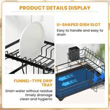 New 2-Tier Dish Drying Rack - Foldable Kitchen Countertop Drain Rack With Drying Board, Dish Hooks, And Cup Holders, Large Capacity Bowl, Plate, And Pot Storage Rack, Durable And Sturdy, Efficient Plate Drying System, Space-Saving Black And White