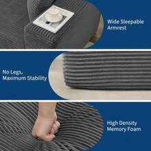 LIZHOUMIL 108'' Modular Sectional Sofa, Corduroy L-Shaped Sofa With Deep Seat & Throw Pillows, No Assembly, Comfy Cloud 3-Seater Couch With Chaise, Memory Foam Couch For Living Room - 灰色 - 查看 8