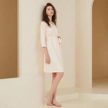 Maternity Robe And Baby Receiving Blanket Set For Labor And Delivery - Cream Pink - 查看 4