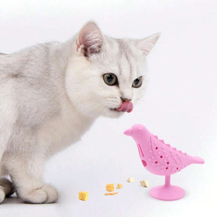 Brinquedo Gato Mastigar Silicone Passarinho Com Catnip Porta Petico - Rosa chiclete - Visão 1